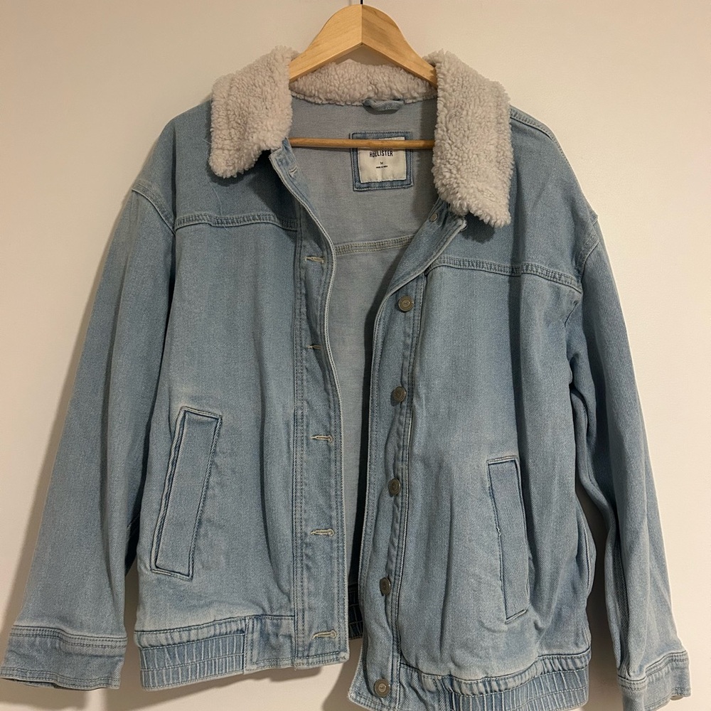 Light Blue Denim Jacket with Sherpa Collar - Hollister